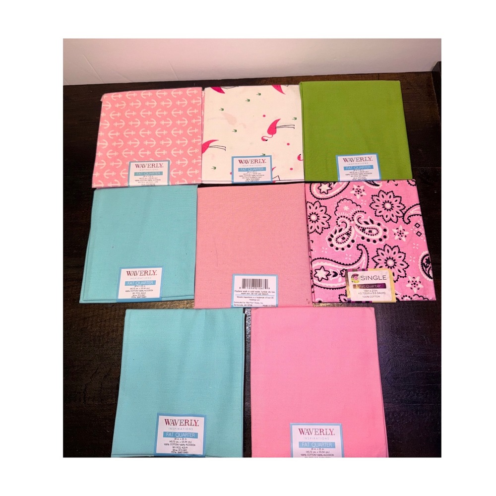 Waverly Inspirations Fat Quarter Fabric Bundle 8pc 100% Cotton Pink Aqua Green‎
